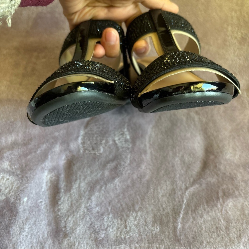 Bandolino BNILUVIT2 Black Rhinestone Wedge Sandals T-Strap Mules Womens 6M - Picture 5 of 10